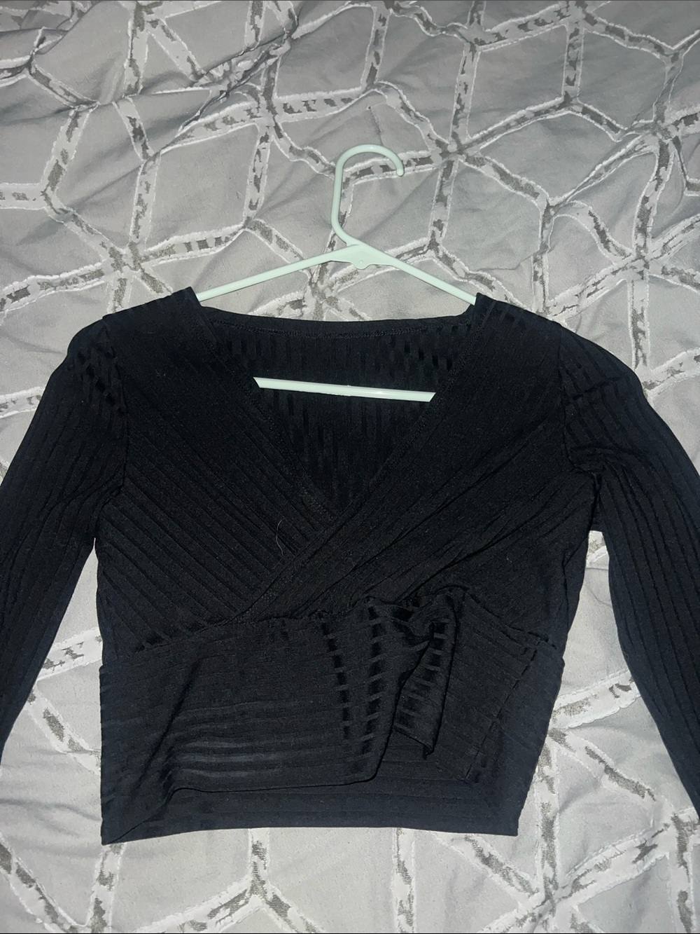 SHEIN Black Ribbed Wrap Crop Top - Picture 1 of 1